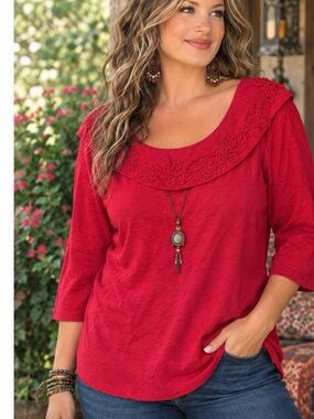 Rafaella Red Scoop Neck Knit Top